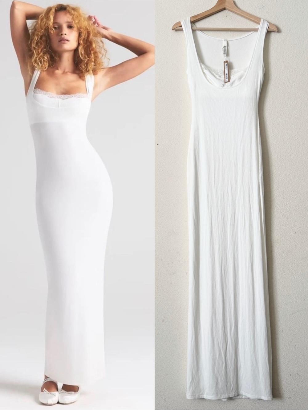 NWT Skims MEDIUM Soft Lounge lace tank ribbed maxi dress in white